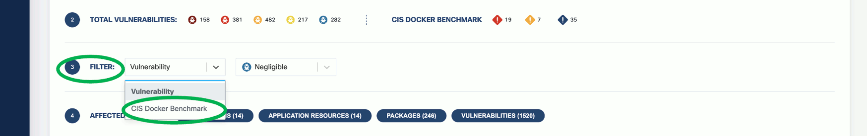 CIS benchmark scan results filters