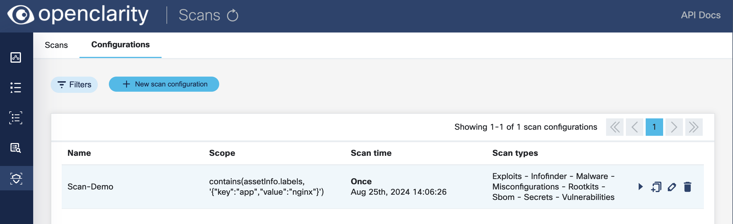 OpenClarity Scan Config Summary